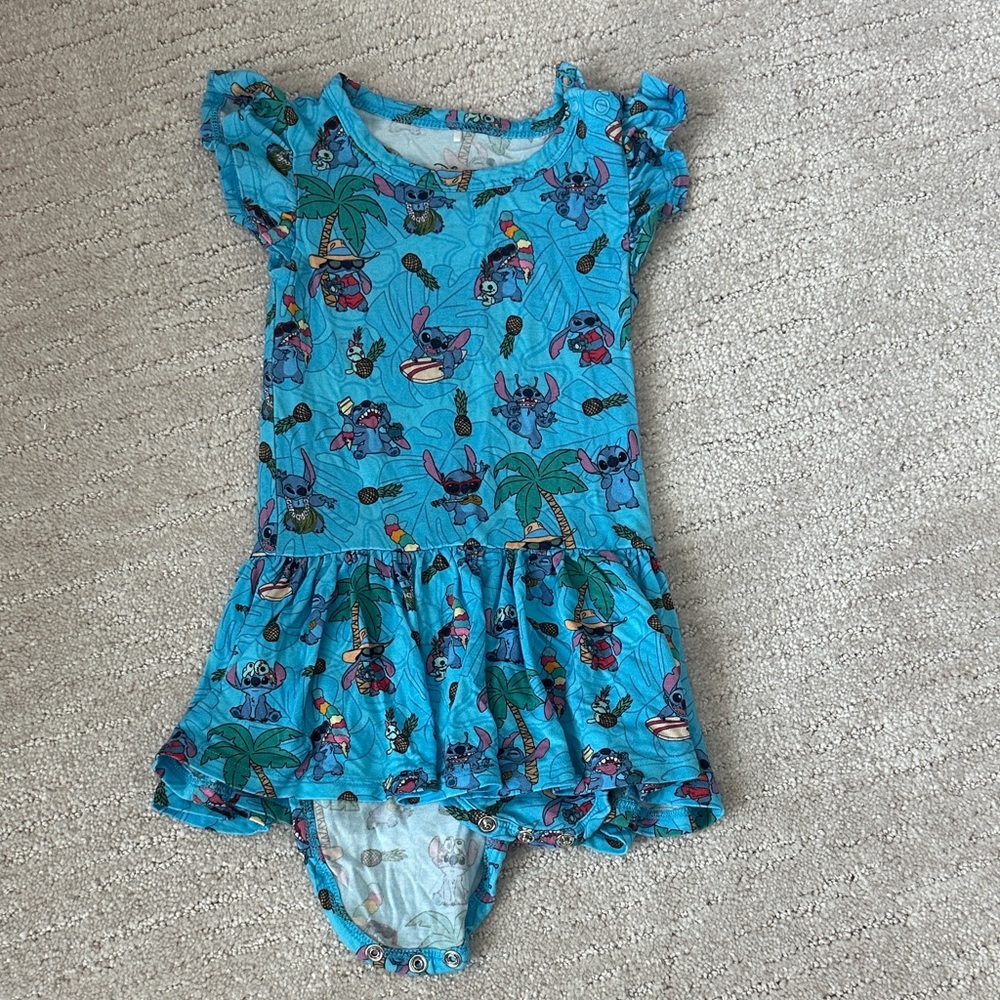 Posh Peanut Blue Stitch Tropical Print Twirl Onesie
